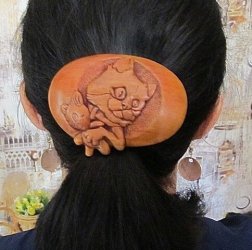 Заколка автомат Кот с медвежонком